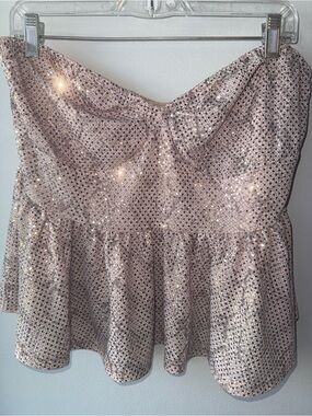 Sequin Strapless Peplum Top in Blush Sparkle